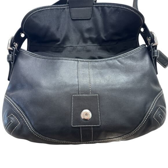 HOLD Coach Vintage Soho Black Leather Hobo Shoulder Bag 00s Buckle Silver F10192 - Picture 7 of 16